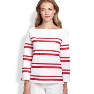 TORY Burch Grosgrain Ribbon-Stripe Kendall Blouse Size Large